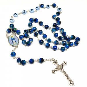 Ruženec s menom s medailou zázračnej Panny Márie modrý