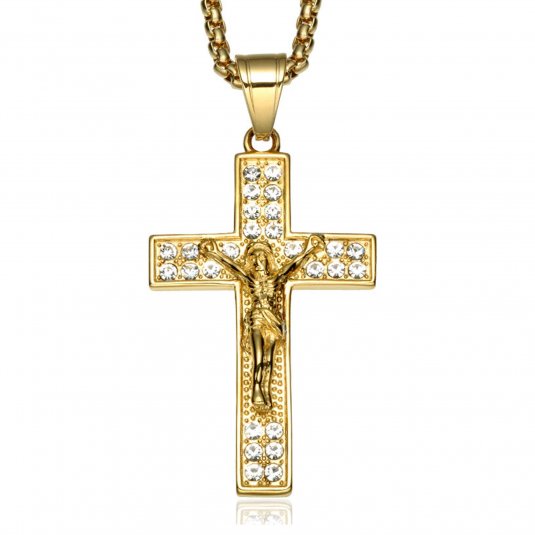 Zlatý krištáľový prívesok kríž Ježiša Krista