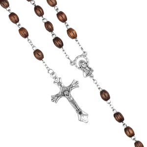Ruženec s menom drevený tmavohnedý
